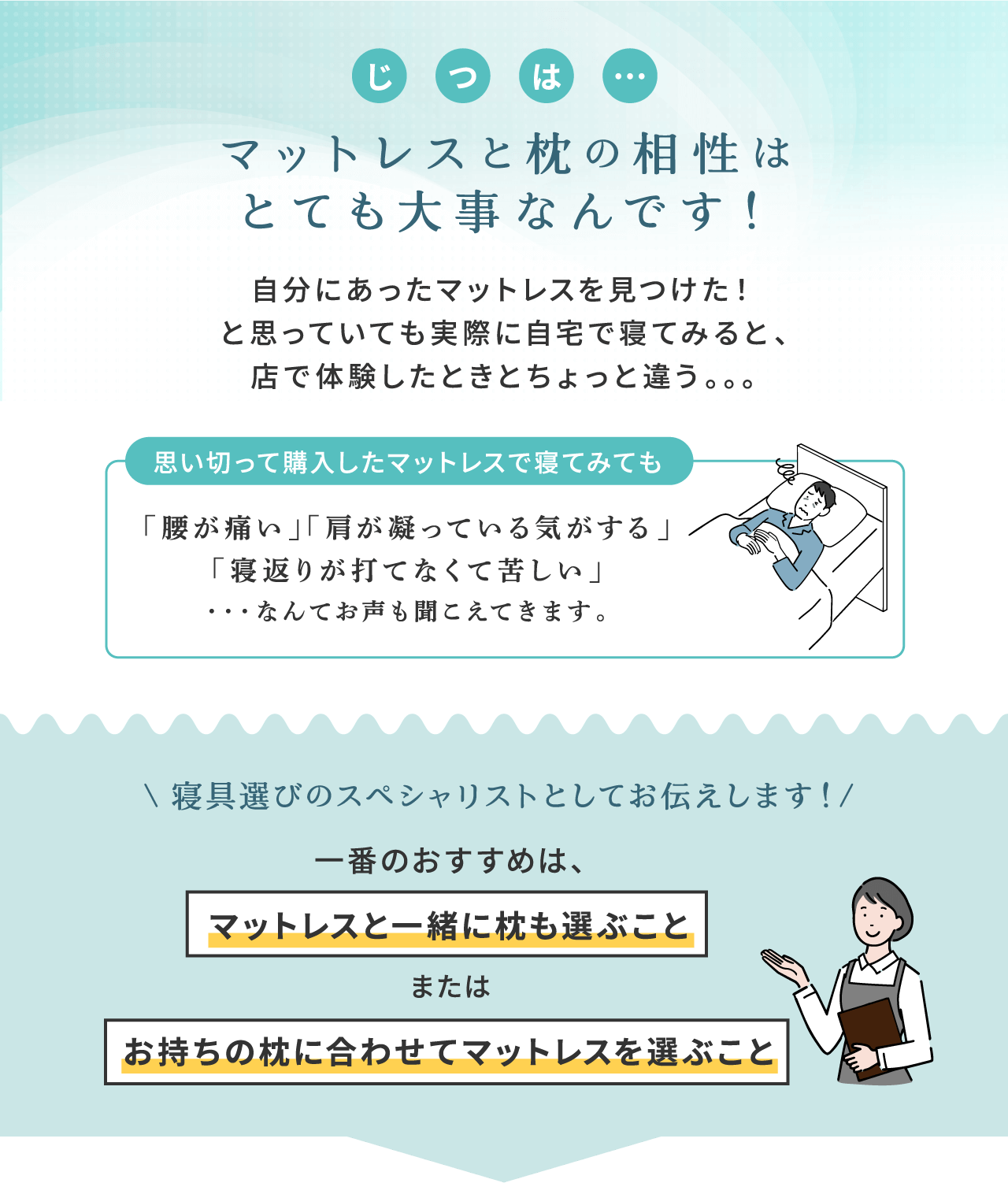 じつは・・・マットレスと枕の相性はとても大事なんです！