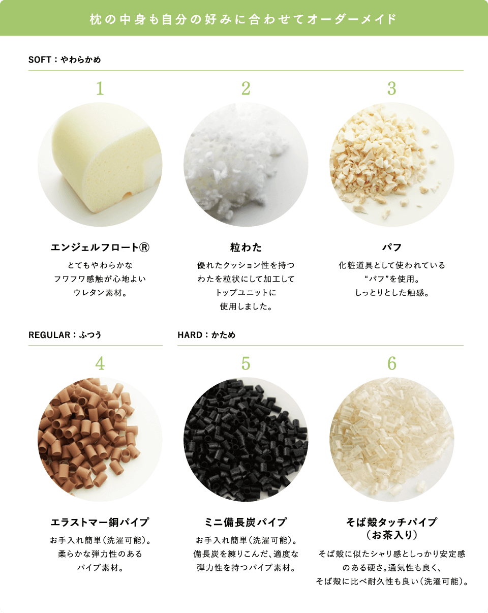 枕の中身も自分の好みに合わせてオーダーメイド
